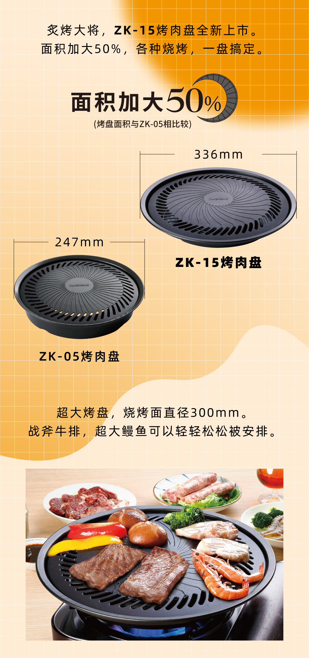 炙烤大將，zk-15全新上市。面積加大50%，各種燒烤，一盤搞定。